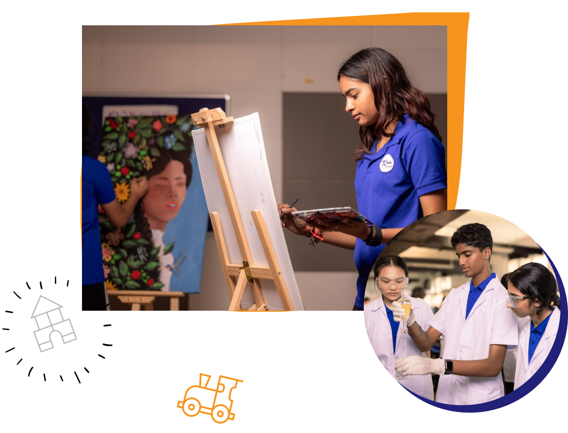 Students engaged in art and science activities at HUS